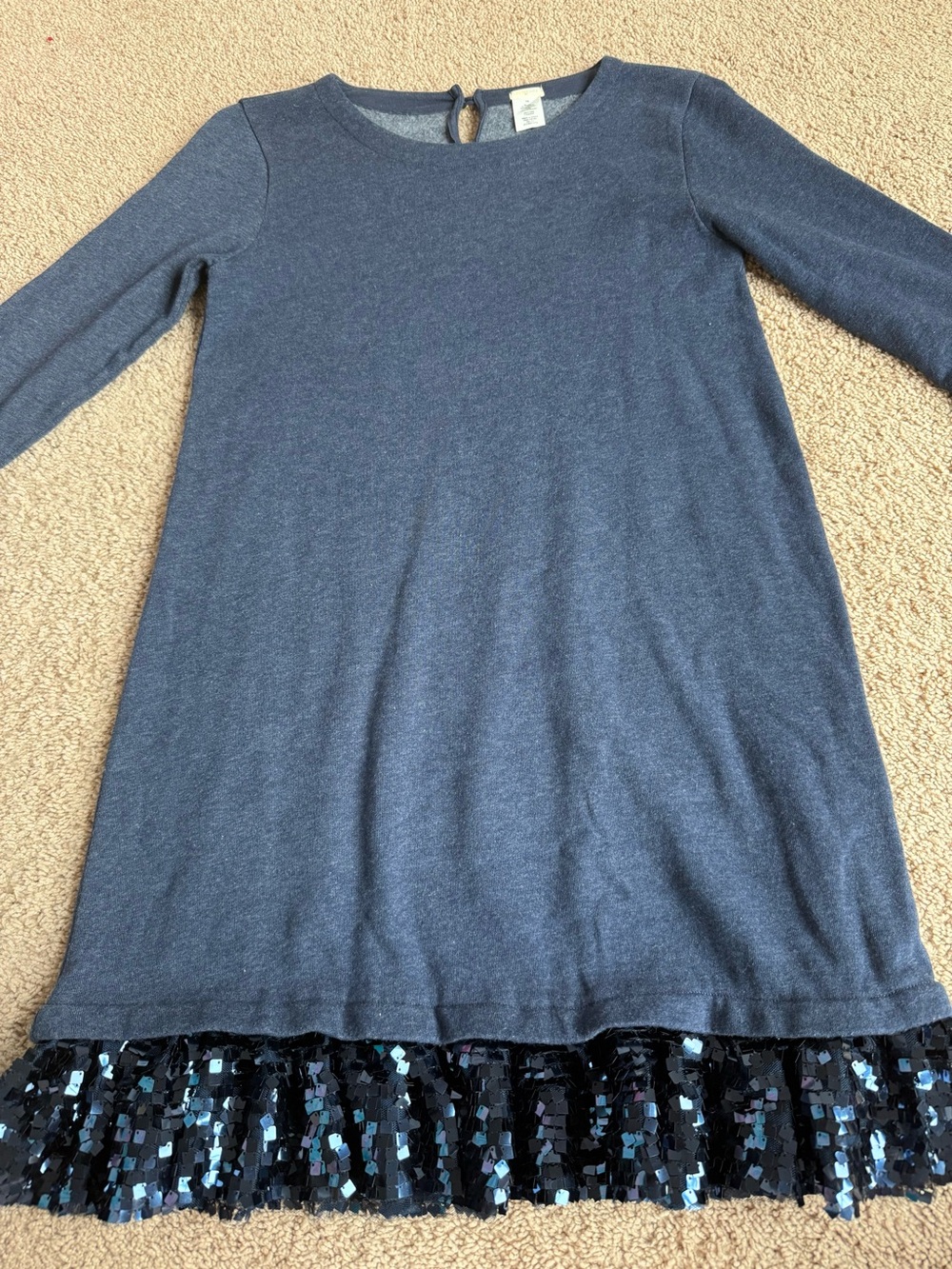 J.Crew Crewcuts Girls Sequin Hem Sweatshirt Dress Size 16 Navy Long Sleeve